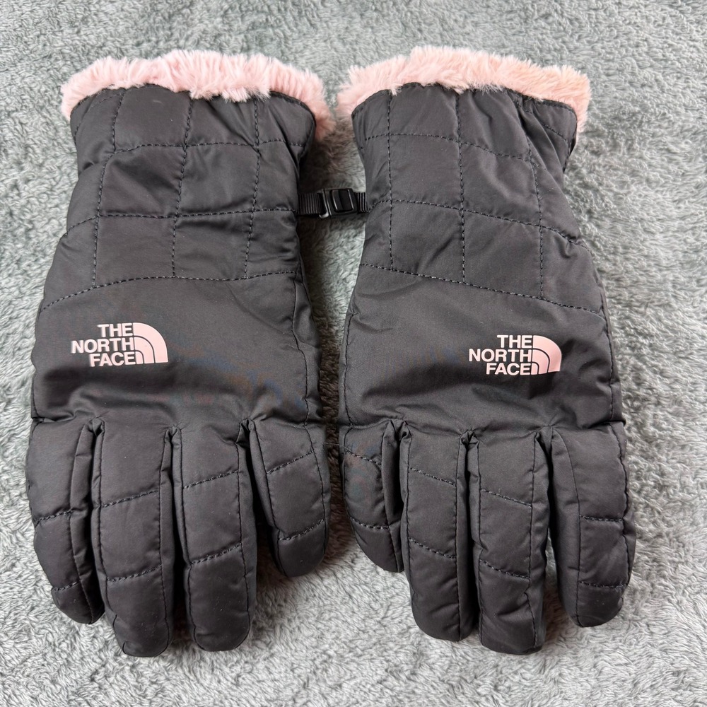 The North Face Womens Black Pink Quilted Faux Fur Lined Thermal Gloves Size M - Picture 2 of 10